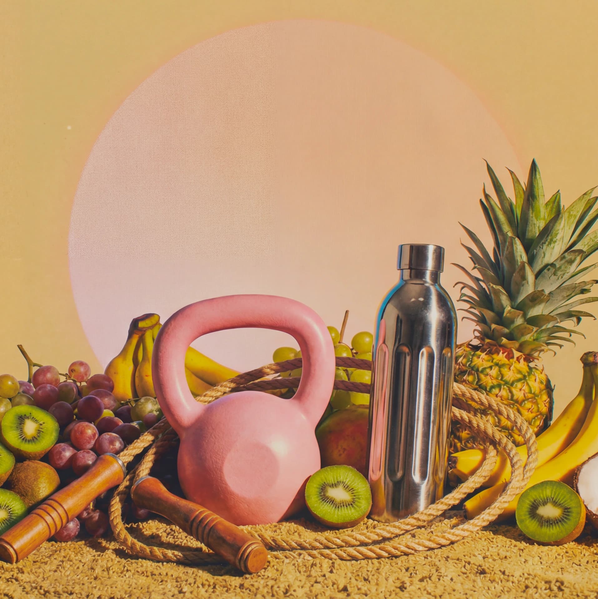 Accessoires sportifs fruits ambiance desert
